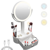 SANYCASA makeup mirror with lights angled view for precise grooming and makeup prep.