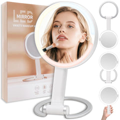 SANYCASA portable travel makeup mirror with stand for compact on-the-go routine.