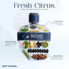 Sapil Intense mid notes of cardamom and mint shape refined presence.