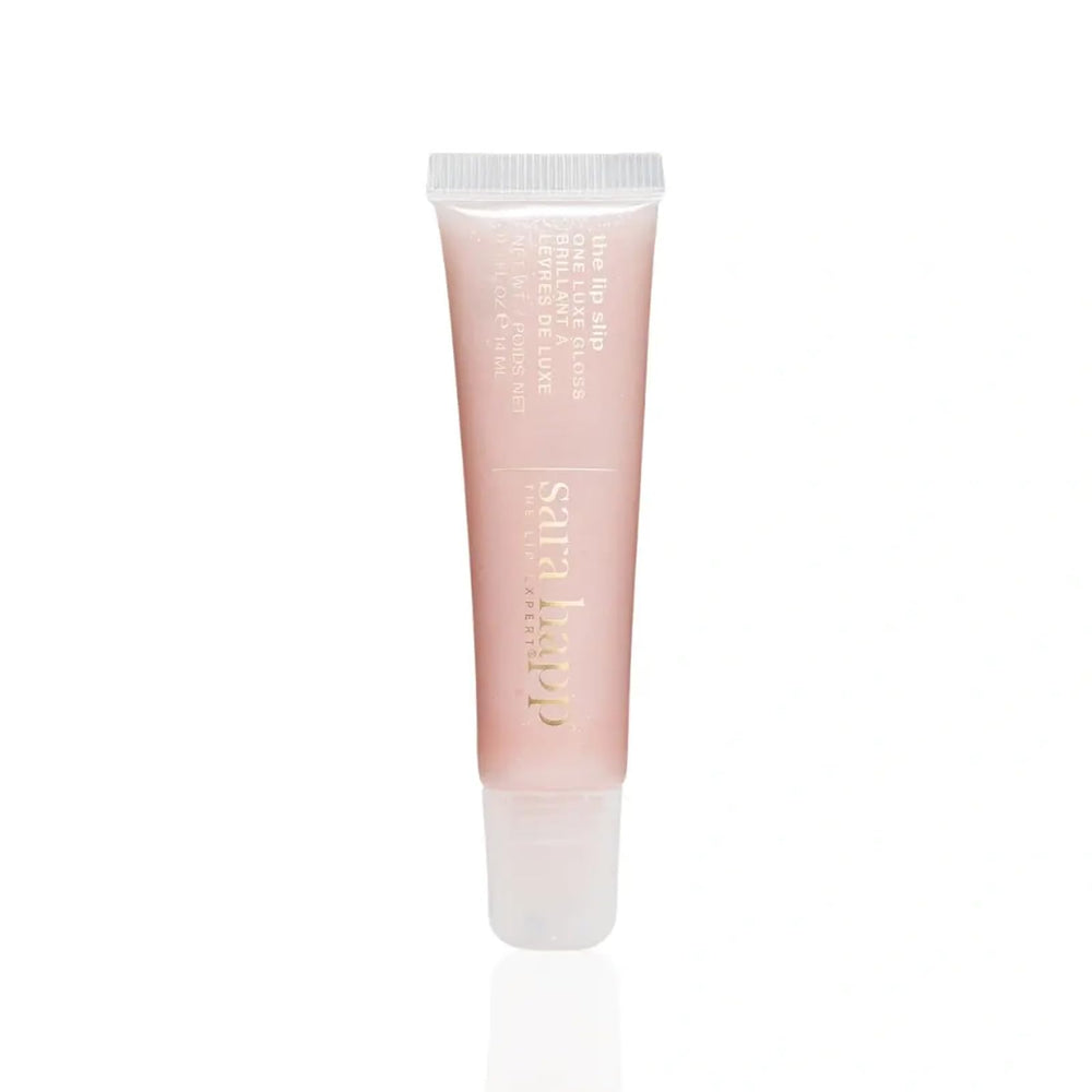 Sara Happ Lip Slip One Luxe Gloss packaging showcases premium shine and travel-friendly design