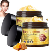 Satasiam Bee Venom Skin Restoration Cream jar close-up showing rich texture for smoother, hydrated skin