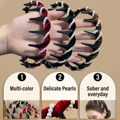 Satasiam high-cranium pearl headband silhouette creates flattering contour