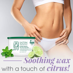 Satin Smooth Citrus Mojito pebble wax coverage demonstrates flexible film that grips hair with minimal skin pull.