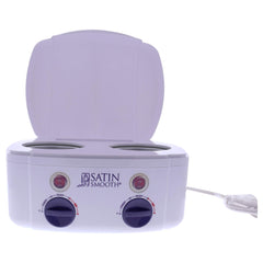 SATIN SMOOTH double wax warmer dual wells image highlights independent wells for two wax types.