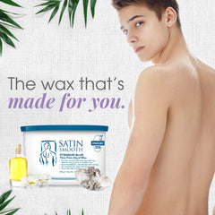 SATIN SMOOTH Titanium Blue Wax on skin during Brazilian waxing for coarse hair.