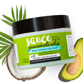 SAUCE BEAUTY Guacamole Mask bottle pour shows easy, nourishing application for deep conditioning