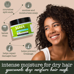 SAUCE BEAUTY Guacamole Mask jar closeup highlights creamy texture for moisture