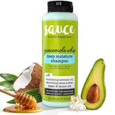 SAUCE BEAUTY Guacamole Whip Shampoo bottle on sink for daily moisture