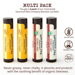Savannah Bee Collection Lip Balm Honey Almond application shows soothing lip care.