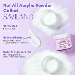 SAVILAND acrylic nail powder white close-up showcasing clean French manicure potential.