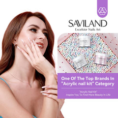 SAVILAND acrylic powder trio in clear, white, pink for versatile nail artistry.