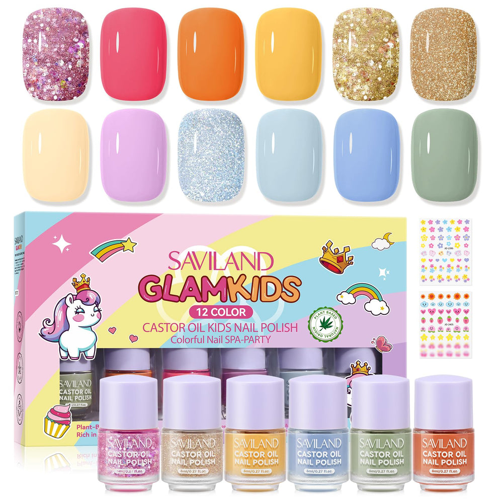 SAVILAND Glamkids 12-vibrant-color-palette offers playful options for kids' nail art.