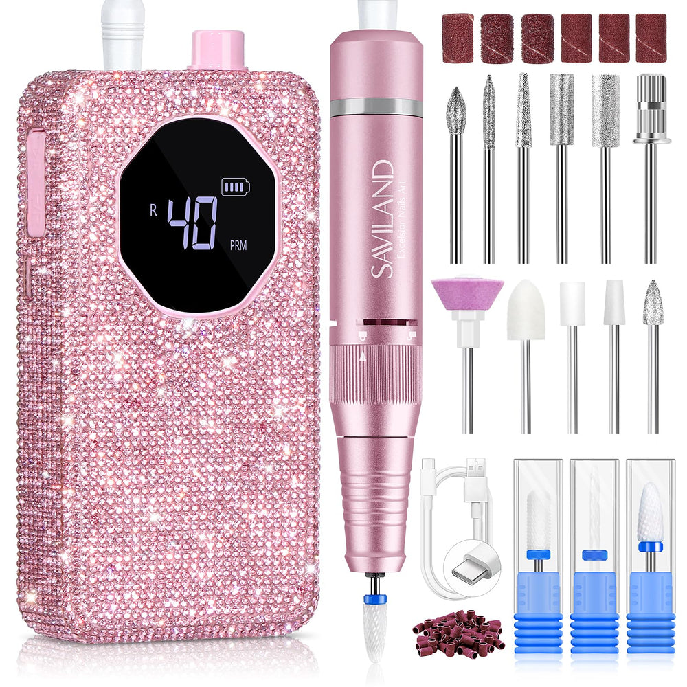 SAVILAND nail drill 40000rpm image highlighting high-speed power for thick acrylic removal.