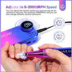 SAVILAND nail drill belt clip-in-use demonstrates portable power for quick, convenient sessions.