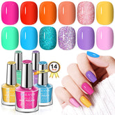 SAVILAND neon nail polish set color collection swatches show vibrant summer hues for quick style updates.
