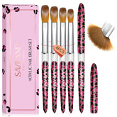 SAVILAND pink leopard nail brush set with ergonomic handle for precise acrylic application