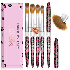 SAVILAND pink leopard nail brush set with ergonomic handle for precise acrylic application