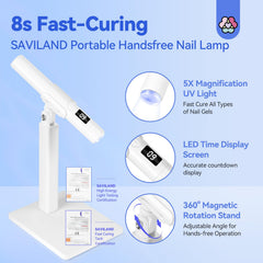 SAVILAND White 9W nail light on stand, enabling hands-free manicure sessions.