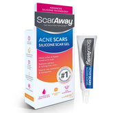 ScarAway acne scar treatment bottle closeup showing clear silicone gel for smoother skin