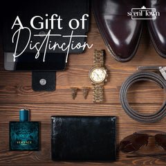 Scent Town gift set box open reveals four mini designer fragrances for gifting.