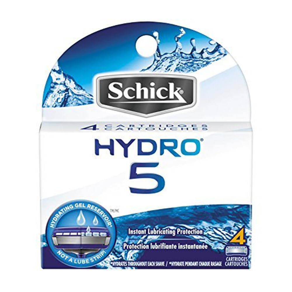 Schick Hydro 5 razor refill pack showing hydrating gel reservoir for a smoother shave