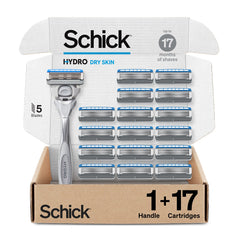 Schick Hydro Dry Skin Razor handle with Shock Absorb technology for customized shaving pressure.