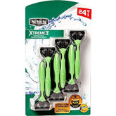 Schick Xtreme 3 Sensitive razor packaging shows a 24-count pack for sensitive skin routines.