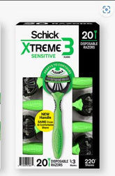 Schick Xtreme3 sensitive-skin razor close-up shows flexible blades for a smooth, close shave.