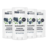 Schmidt's Charcoal & Magnesium deodorant stick closeup highlighting aluminum-free formula for daily freshness.