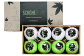 Schone Body 8-pack hemp bath bombs lavender-mint closeup for relaxation and spa ambiance.