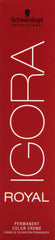 Schwarzkopf Igora Royal 6-77 dye mix bowl shows creamy consistency for even results.