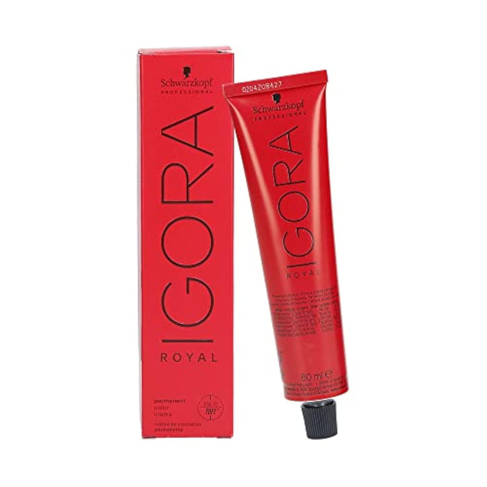 Schwarzkopf Igora Royal Color 7-77, rubio medio cobrizo, cobertura de canas y brillo intenso.