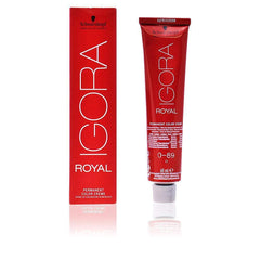 Schwarzkopf Igora Royal packaging close-up with branding and color-care guidance.