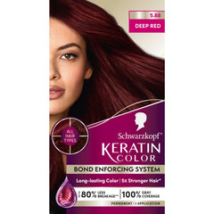 Schwarzkopf Keratin Color 5.88 Deep Red box promises vibrant, long-lasting color payoff