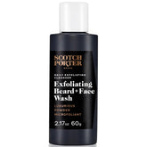 Scotch Porter exfoliating beard wash bottle pouring for on-the-go cleansing.