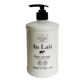 Scottish Fine Soaps The Company Au Lait Body Lotion bottle closeup for nourishing skin care