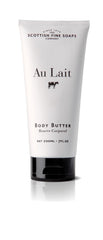 Scottish Fine Soaps Au Lait Milk Body Butter tube delivers nourished, soft skin with rich moisture after shower.