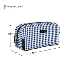SCOUT 3-Way Toiletry Bag stands upright for quick access.