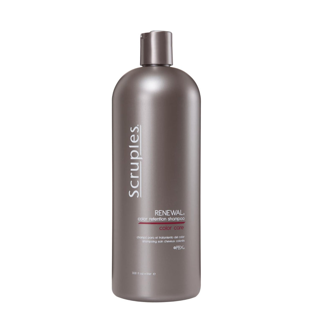 Scruples Color Renewal Gentle Shampoo bottle front shows color-safe cleansing for vibrant, long-lasting shade.