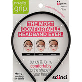Conair Scunci No Slip Grip Bendable Headband close-up shows secure grip for workouts.