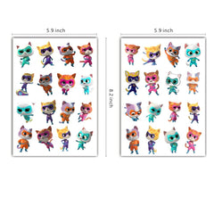 SDONY Super Cats temporary tattoos sheet 3 with cute feline characters for kid-friendly party décor