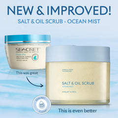 SEACRET Minerals Body Scrub Ocean Mist texture closeup shows salt and oil exfoliation