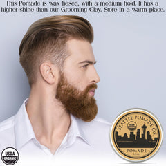 Seattle Pomade Co hands applying pomade for quick flexible styling.