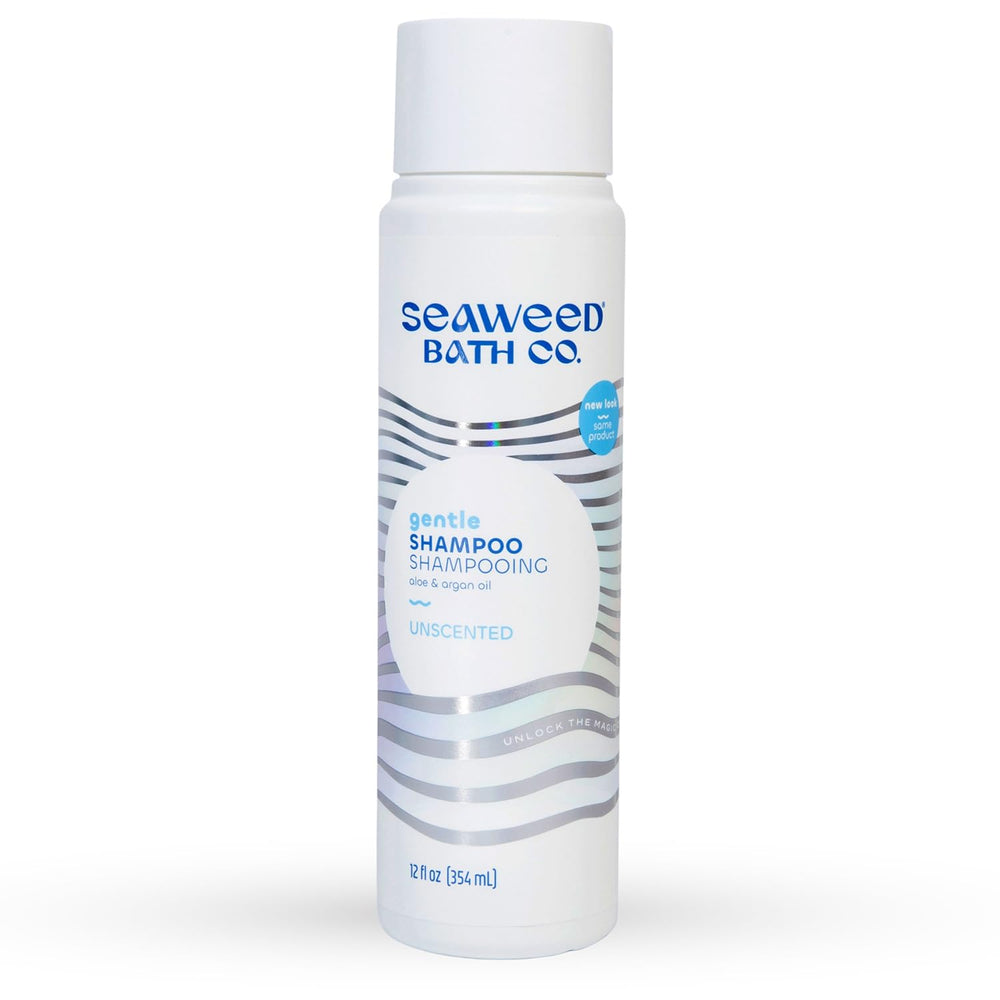 The Seaweed Bath Co. Gentle Shampoo unscented bottle for fragrance-free scalp cleansing.