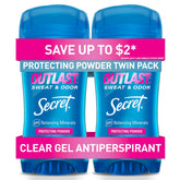 Secret Outlast clear gel application delivers a dry, clean feel for long-lasting freshness.