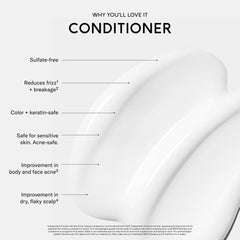 SEEN Conditioner label closeup showing non-comedogenic and skin-safe claims