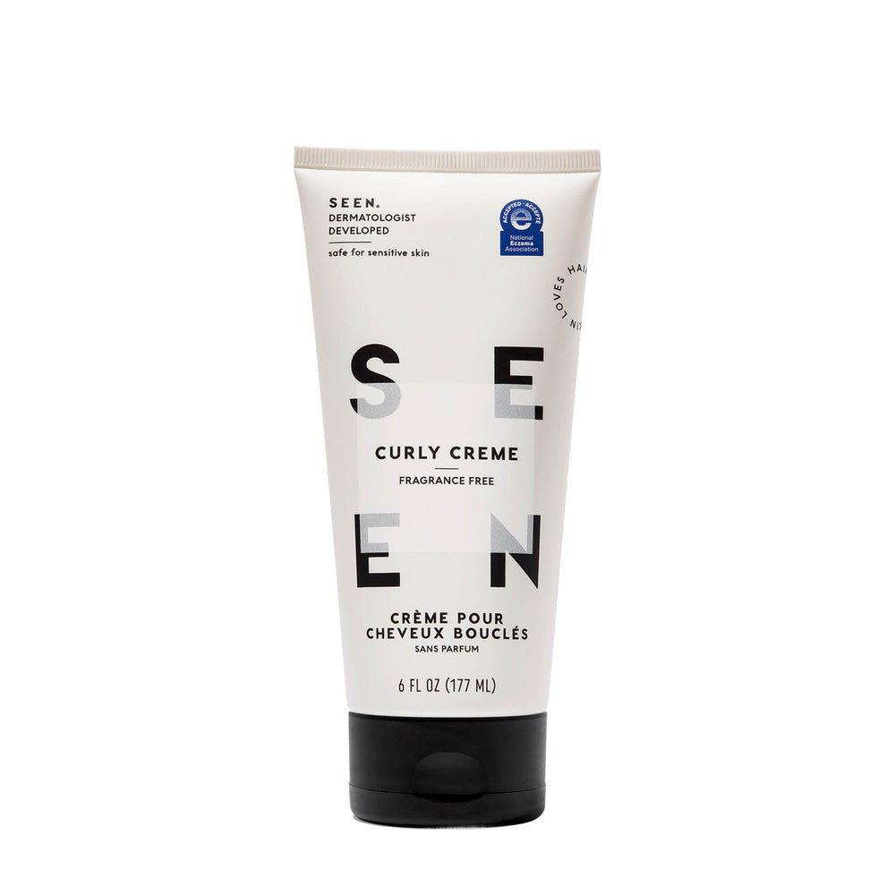 SEEN Curly Creme jar front highlighting fragrance-free curl defining cream for defined curls