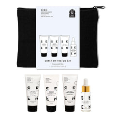 SEEN Curly On The Go Kit shampoo bottle showcases fragrance-free formula for sensitive skin.