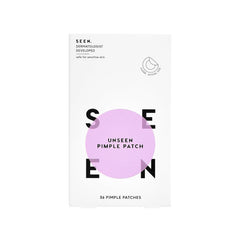 SEEN UNSEEN Pimple Patch packaging, discreet blemish protection for on-the-go skincare.