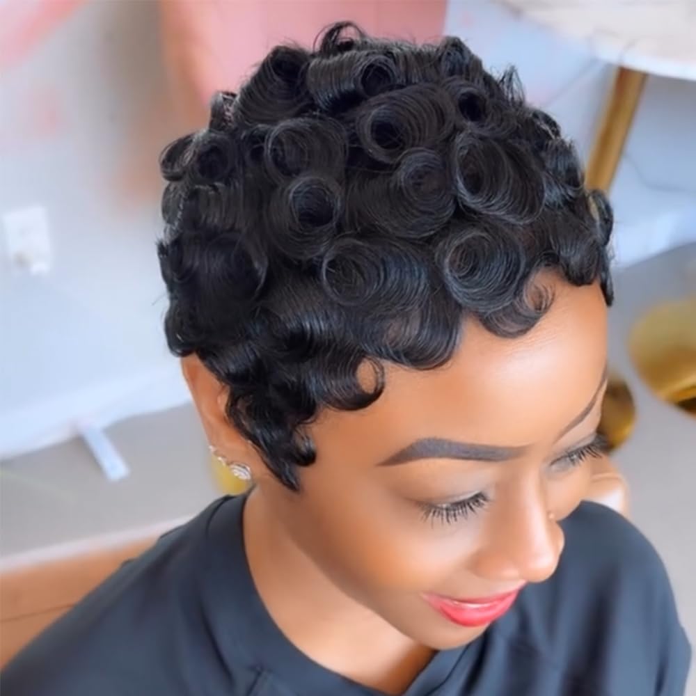 SeFiSha short layered pixie wig with bangs top view for natural daily wear
